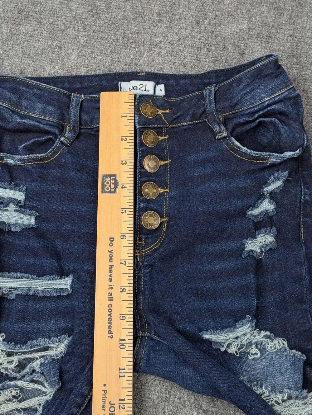 Rue21 Jeans Juniors 4 Blue Dark Distressed Skinny Button Fly Stretch Thrashed